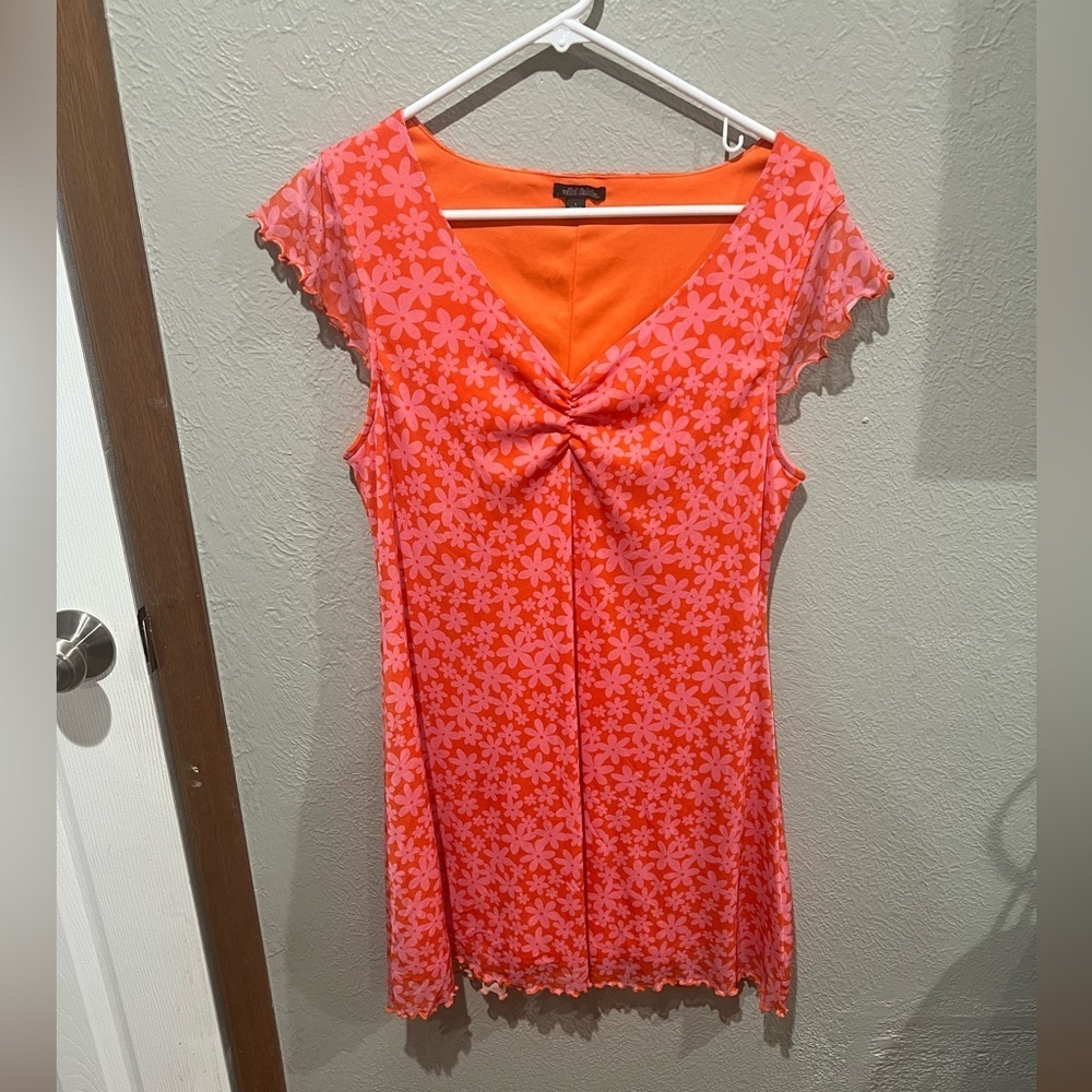 Wild Fable Orange and Pink Floral Mini Dress EUC Size L Beautiful Little Dress - Picture 1 of 3